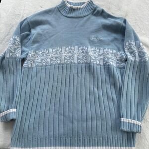 Sean John Sweater Mens 3XL Blue White Mock Neck Fair Isle‎ Snowflake Pullover